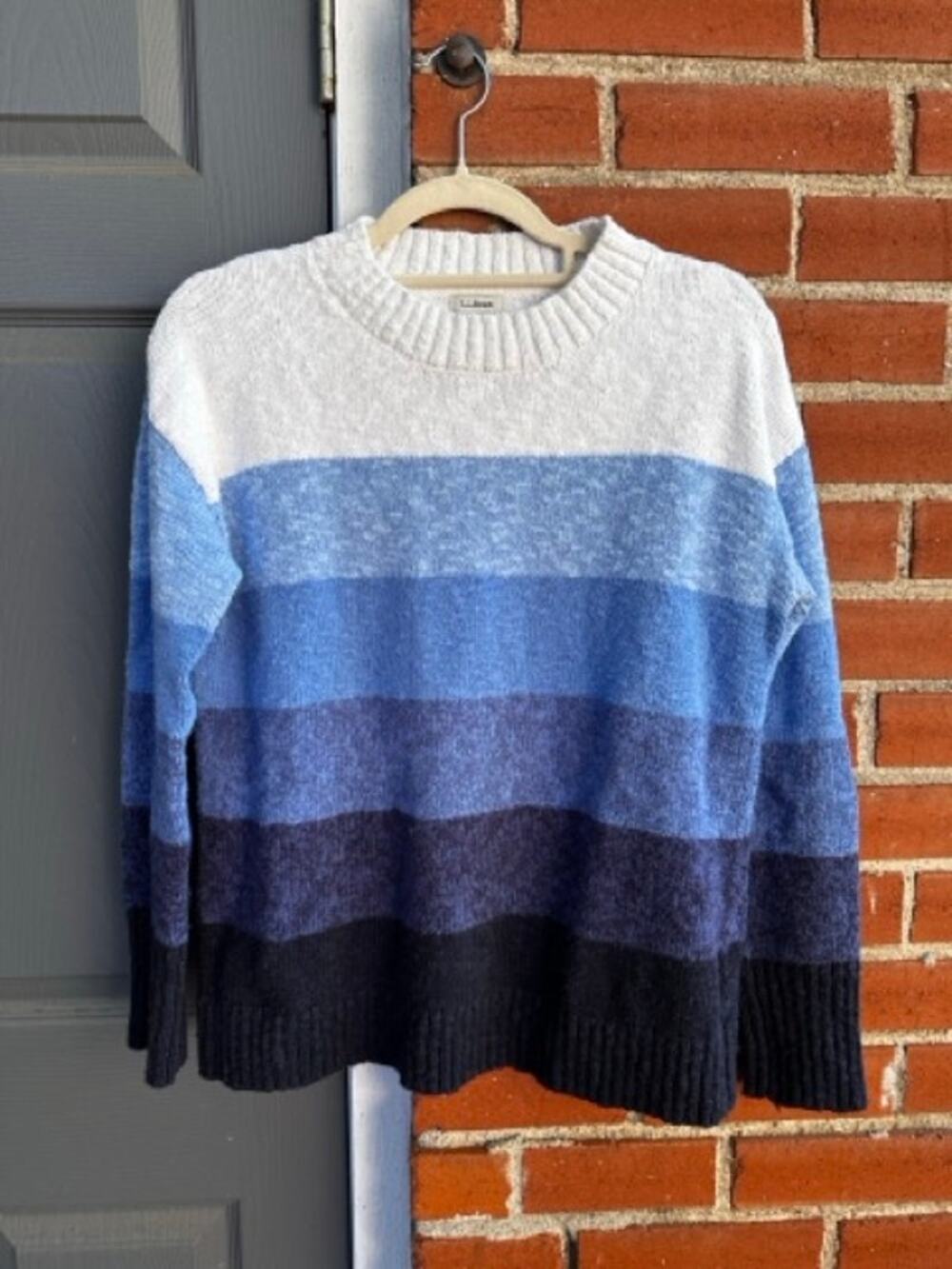 L.L. Bean Women's 100% Cotton Sweater Size L Blue Ombre Stripe Classic Coastal